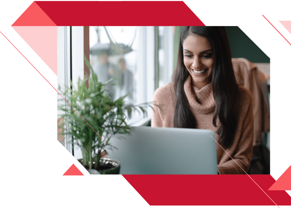 young woman with brunette hair surfing the web